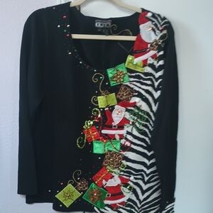 Berek Black Sweater with Santa and Zebra Print